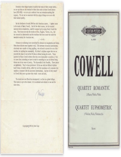 Item #41232 Typescript Signed on Henry Cowell. John CAGE.