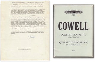 Item #41232 Typescript Signed on Henry Cowell. John CAGE