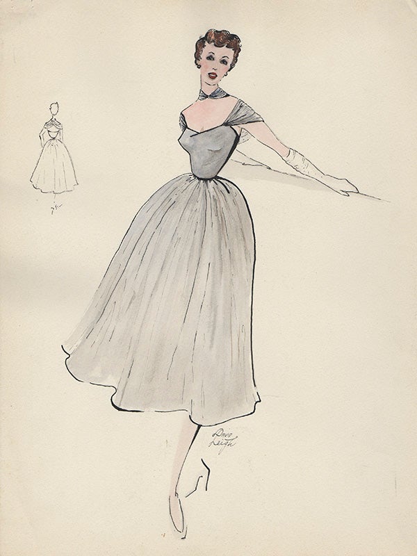 Archive of Drawings, Watercolors, and Pastels of Midcentury Women's Fashion
