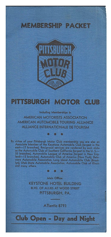 [Pittsburgh Motor Club Membership Packet]