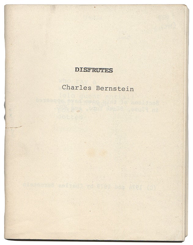 Item #41584 DISFRUTES. Charles BERNSTEIN.