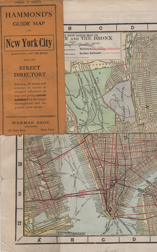Item #41637 HAMMOND'S GUIDE MAP OF NEW YORK CITY: Manhattan and the Bronx. Maps, New York City.