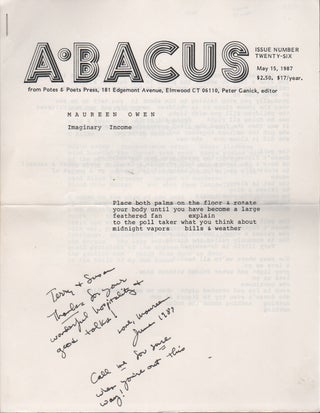 ABACUS - Issue Number Twenty-Six. Peter Ganick, Maureen Owen.