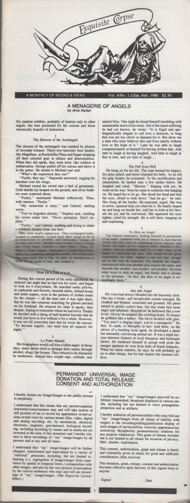 Item #41935 EXQUISITE CORPSE: Vol. 4/ No. 1-2/ Jan.-Feb. 1986. Andrei CODRESCU.
