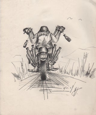 Original Pen-and-Ink Drawing of Outlaw Biker. Motorcycles.