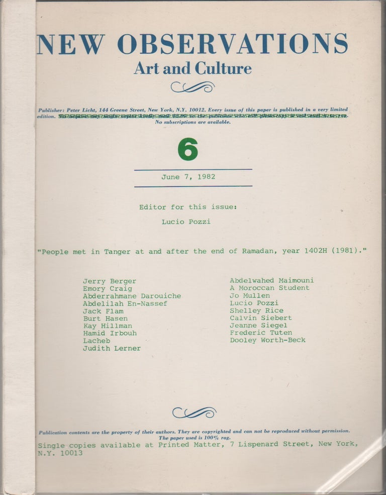 Item #42419 NEW OBSERVATIONS: Art and Culture #6 - June 7, 1982. Peter Licht, Lucio Pozzi.