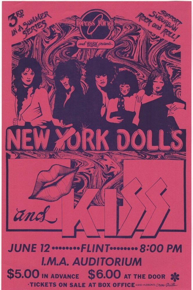 Item #42452 [Original Poster for a 1974 New York Dolls & Kiss Concert at the I.M.A Auditorium in Flint, MI]. Music, Rock, New York Dolls, KISS.