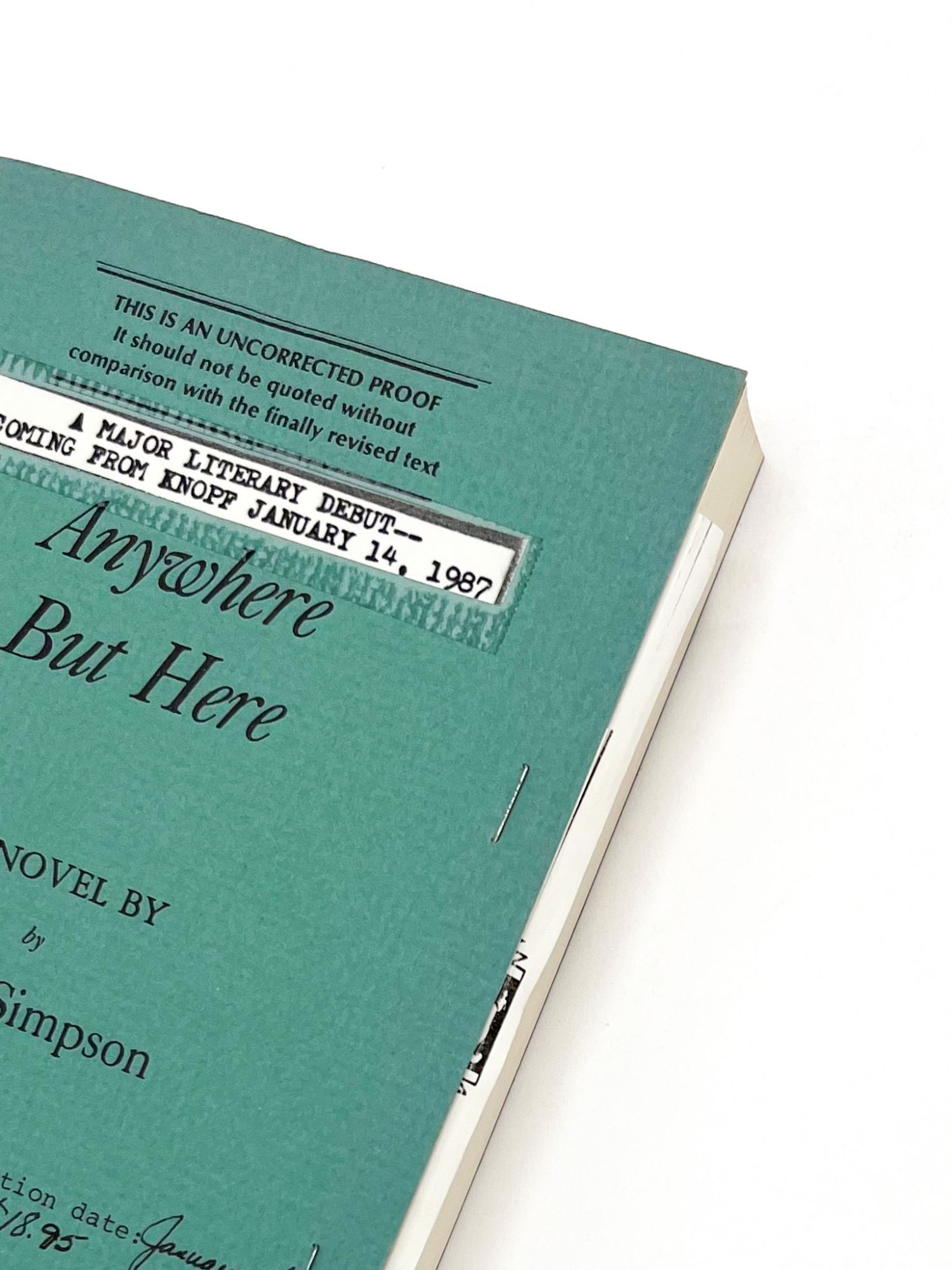 ANYWHERE BUT HERE Mona Simpson First Printing anywhere-but-here-mona-simpson-first-printing
