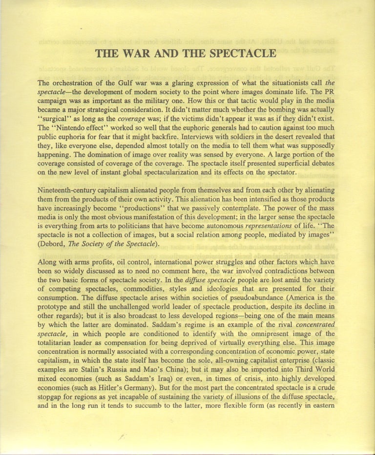 Item #42868 THE WAR AND THE SPECTACLE. Ken KNABB, Bureau of Public Secrets.
