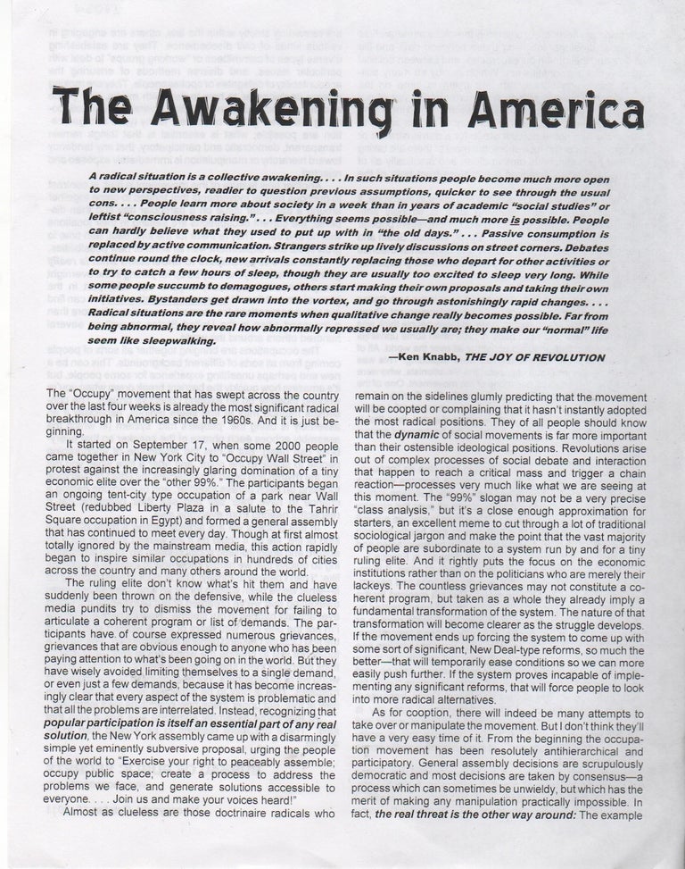 Item #42886 THE AWAKENING IN AMERICA. Ken KNABB, Bureau of Public Secrets.
