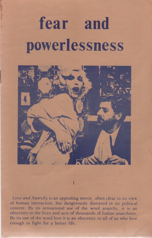 Item #42926 FEAR AND POWERLESSNESS. Anarchism, San Francisco Anarchists?