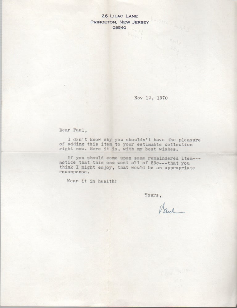 Item #43154 Typed Letter Signed. Paul Fussell.