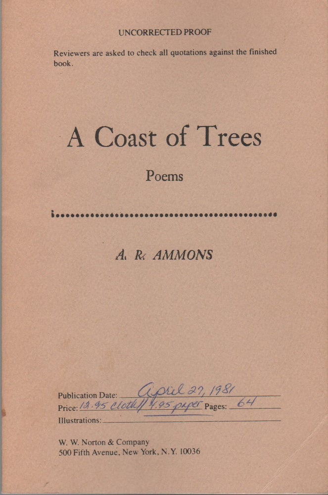 Item #43237 A COAST OF TREES: Poems. A. R. AMMONS.