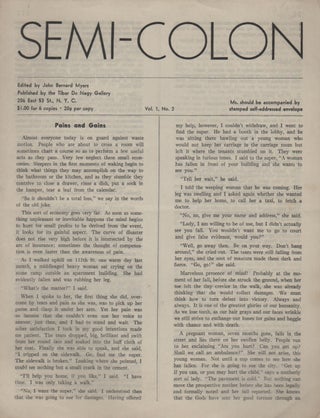SEMI-COLON Vol. 1 No. 2. John Bernard MYERS.