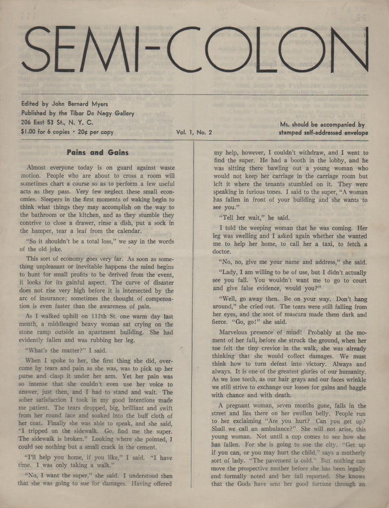 Item #43345 SEMI-COLON Vol. 1 No. 2. John Bernard MYERS.