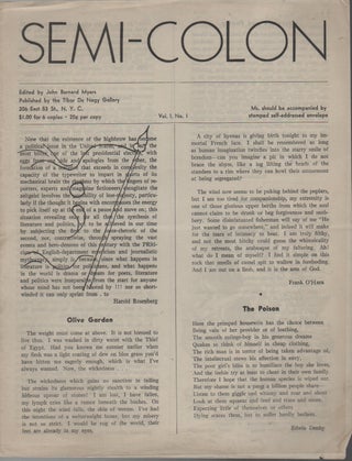 SEMI-COLON Vol. 1 No. 1. John Bernard MYERS.