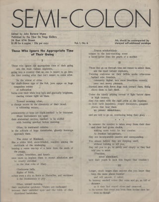 SEMI-COLON Vol. 1 No. 6. John Bernard MYERS.