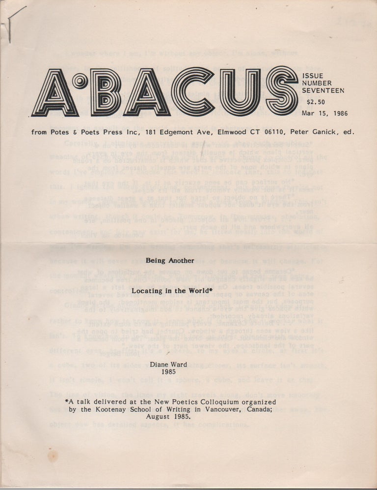 Item #43485 ABACUS - Issue Number Seventeen. Peter GANICK, Diane Ward, Contributor.