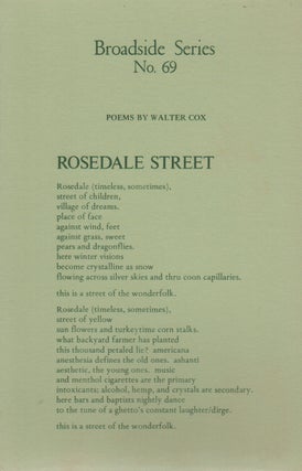 POEMS BY WALTER COX (Broadside No. 69. Walter Cox.