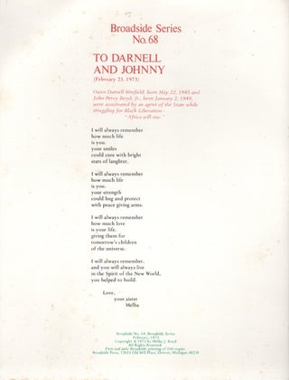 TO DARNELL AND JOHNNY (Broadside No. 68. Melba J. Boyd.