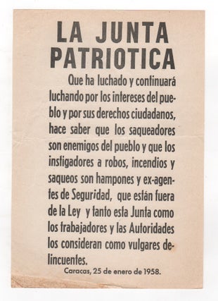 Original Junta Patriotica Broadside. Venezuela.