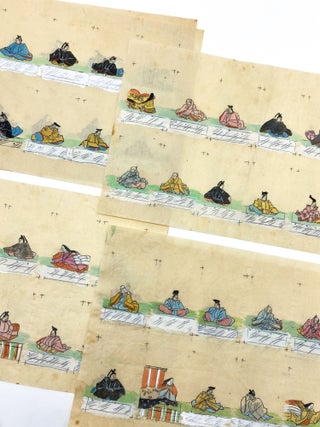 Original Painted Mockups For A Partial Set Of The Hyakunin Isshu Karuta. Fujiwara no Teika.