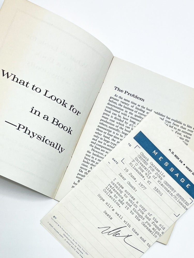WHAT TO LOOK FOR IN A BOOK - PHYSICALLY: & Catalogue 1965-66