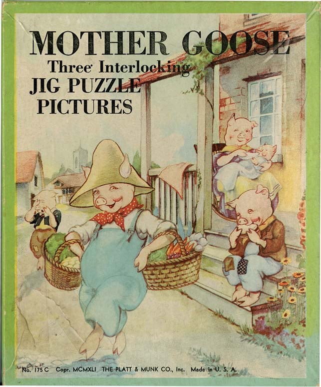 Item #6525 MOTHER GOOSE: Three Interlocking Jig Puzzle Pictures. Eulalie, Mother Goose.